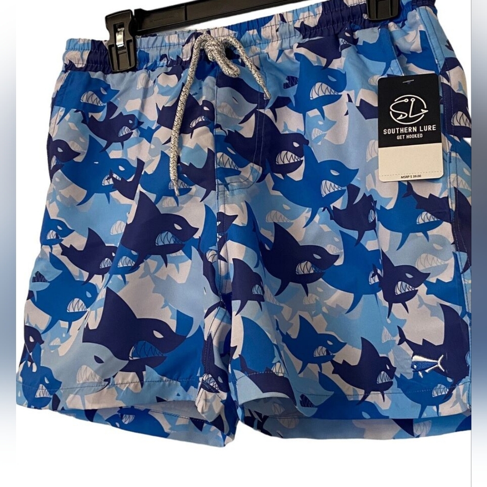 New Southern Lure Shark Print Swim Shorts